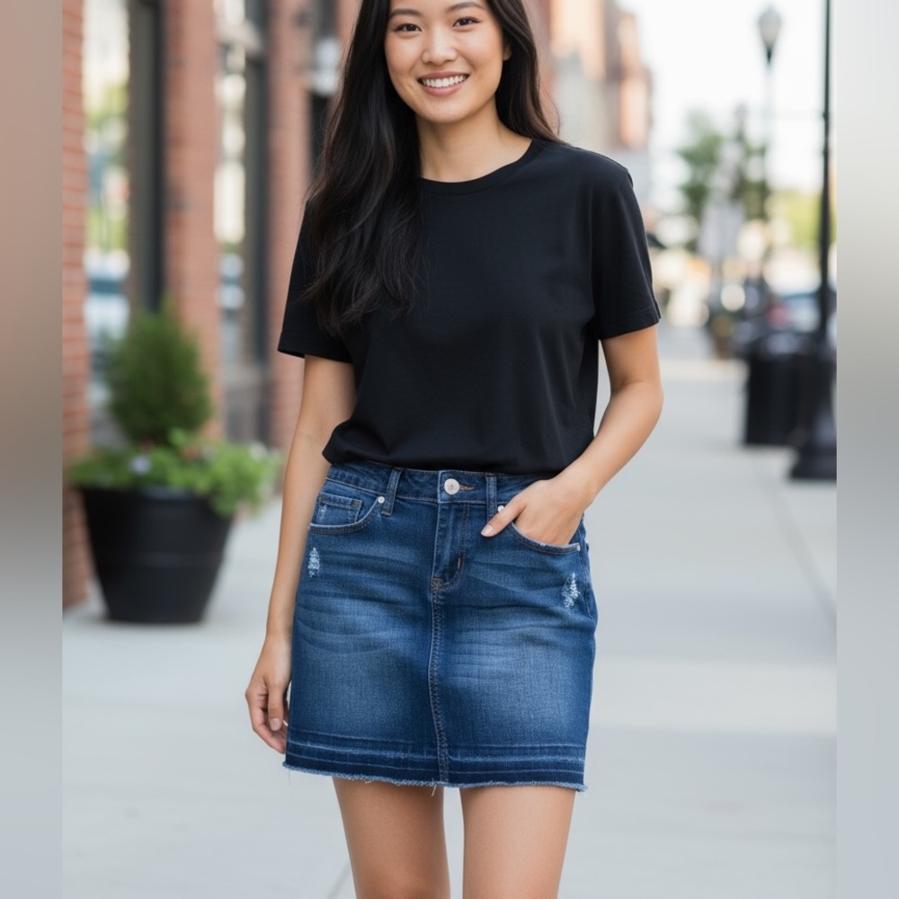 KAN CAN Dark Wash Denim Mini Skirt Waist Size 24